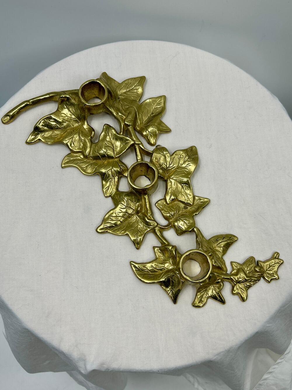 Vintage Brass Leaves Candle Holder Centerpiece Table Decor